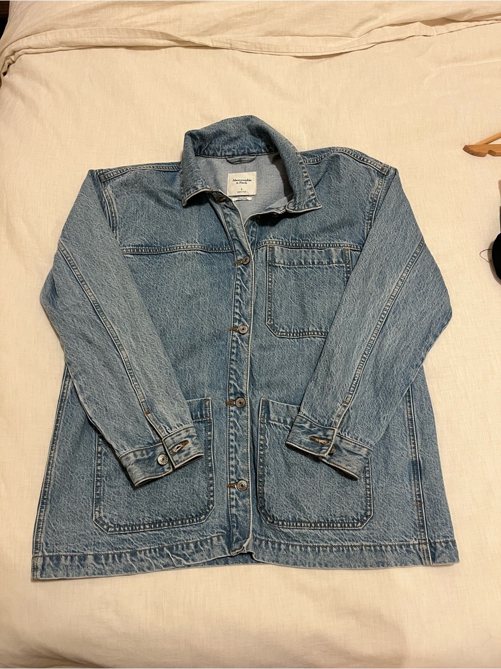 Abercrombie & Fitch Oversized Denim Button-Front Jacket - Light Blue